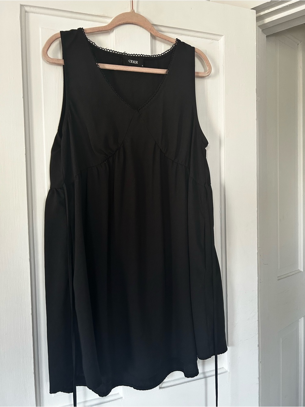 Cider Black Sleeveless V-Neck Tunic Dress w/ Tie Back